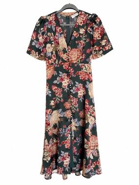 Dress Forum Green Floral Button Front Midi Dress Cottagecore S